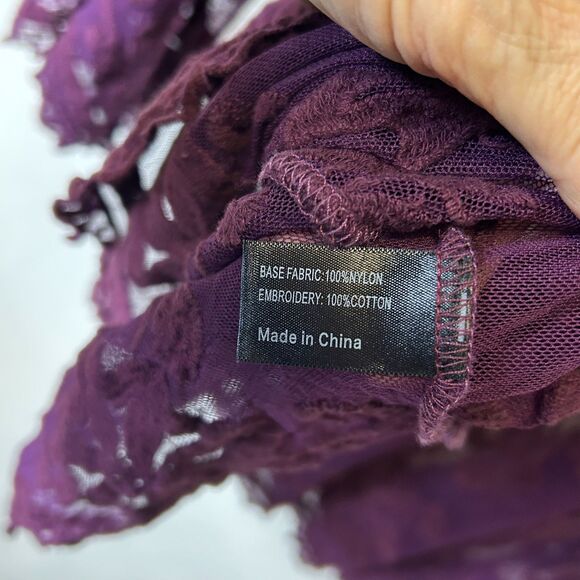 Lane Bryant Burgundy Sheer Embroidered Lace Babydoll Peplum LS Top Size 14/16 - Picture 10 of 13